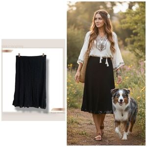 🌿Vintage 90s Black Lace Sequin A-Line Skirt – Made in Hong Kong – Size Large